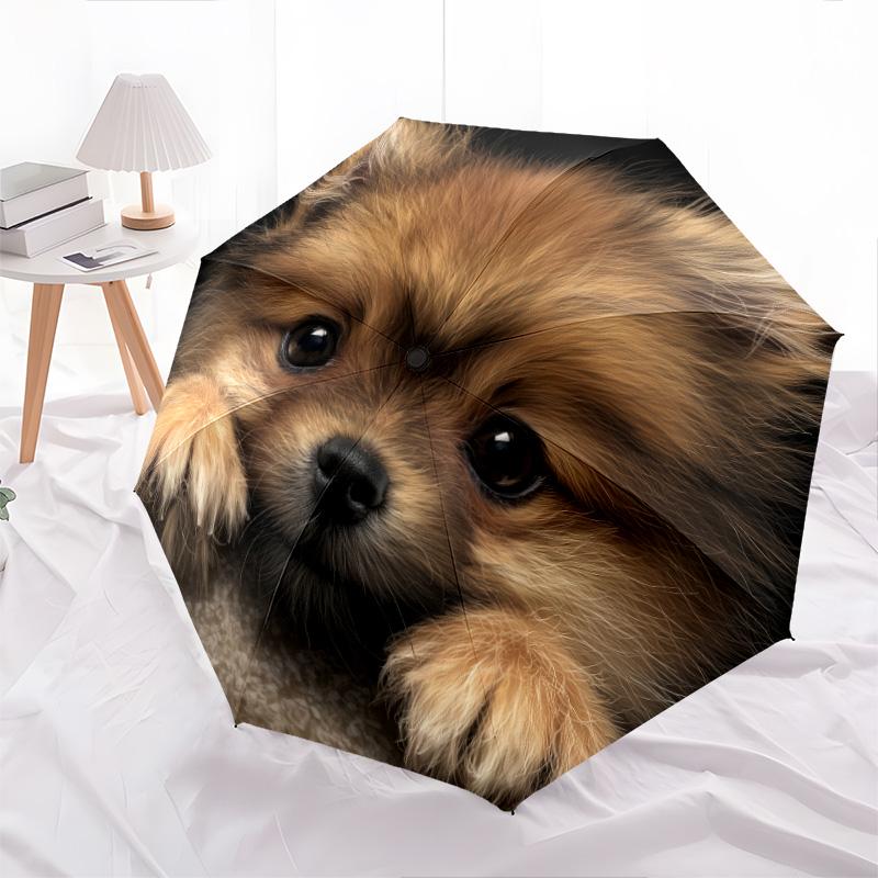 Dog on Black Background  pattern, automatic folding umbrella, portable and foldable design, 8 ribs, a Christmas or birthday gift.