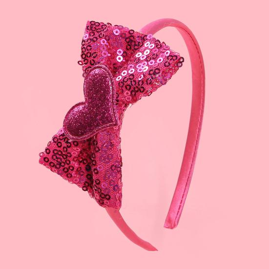 Girl Headband Sparkling Sequins Hearts Bow Decor Lightweight Hair Hoop Seamless Arc Design Party Hair Accessory