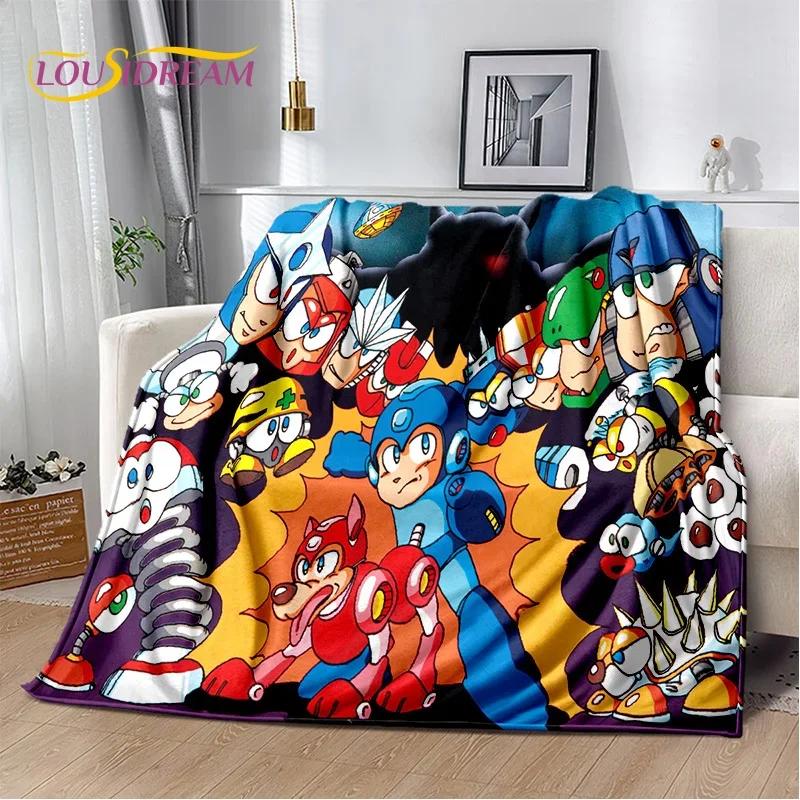 Retro Cartoon Rockman Mega Man Game Soft Flannel Blanket for Beds Bedroom Sofa Picnic,Throw Blanket for Outdoor Leisure Nap Gift