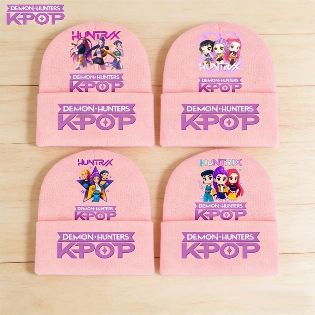 Kpop Demon Hunters HUNTRIX SAJABOYS Letter Printed Rolled-edge Woolen Knitted Cap Thickened Cold Season Adult Hat Fans Birth Date Present
