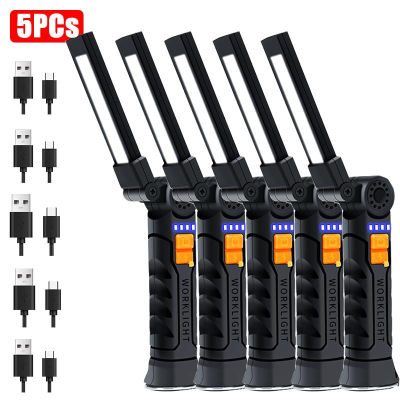 New Portable COB LED Flashlight USB Rechargeable Work Light Magnetic Lanterna Hanging Lamp with Built-in Battery Camping Torch