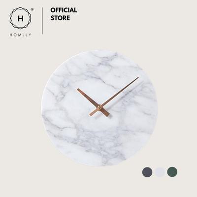 Contemporary Minimalist Natural Marble Wall Clock with Gold Hands (30cm)