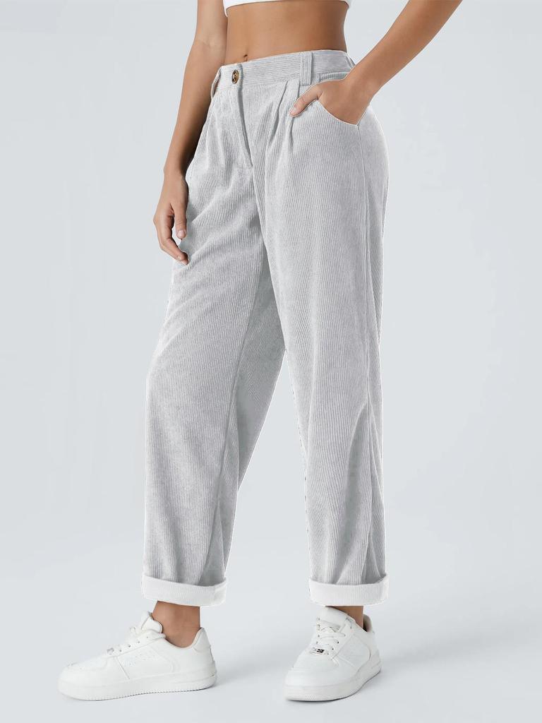 European & American Women's Autumn/Winter Corduroy Long Pants: Solid Color, Plus Velvet, Straight Leg, Loose Fit, Slimming Casual Wear