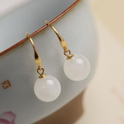 Orecchini intarsiati in giada bianca Hetian naturale stile cinese retrò design minoritario fascino lusso leggero gioielli di marca da donna