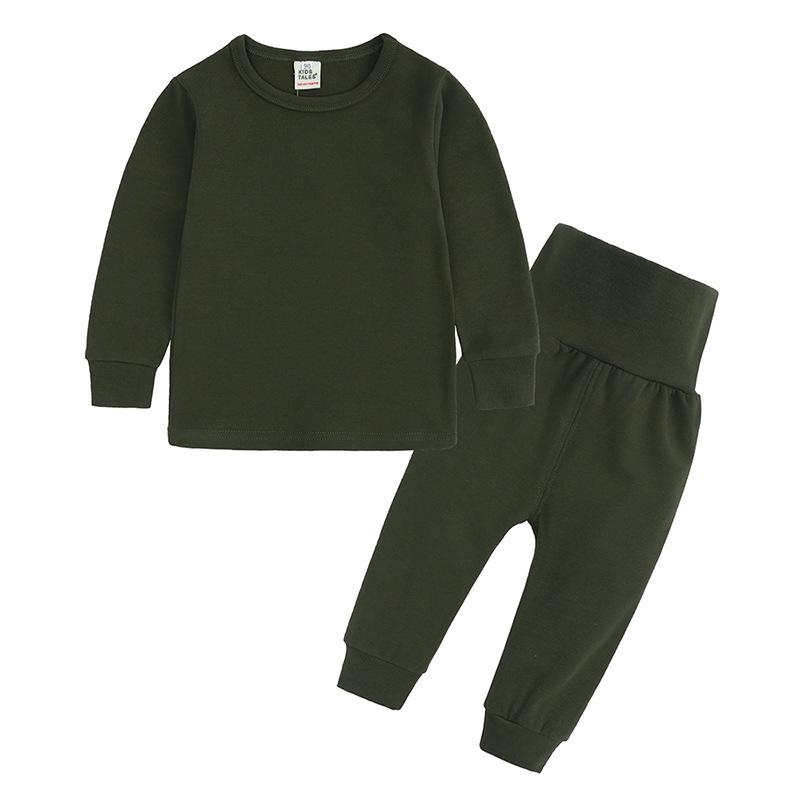 Kids Thick Brushed Pajama Set for Spring Autumn Long Sleeve Pants with Tummy Protection