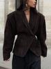 Women Solid Single Breasted Suede Short Jacket Fashion Full Sleeve Buckle Lapel Slim Shoulder Pad Coat New Lady High Street Wear