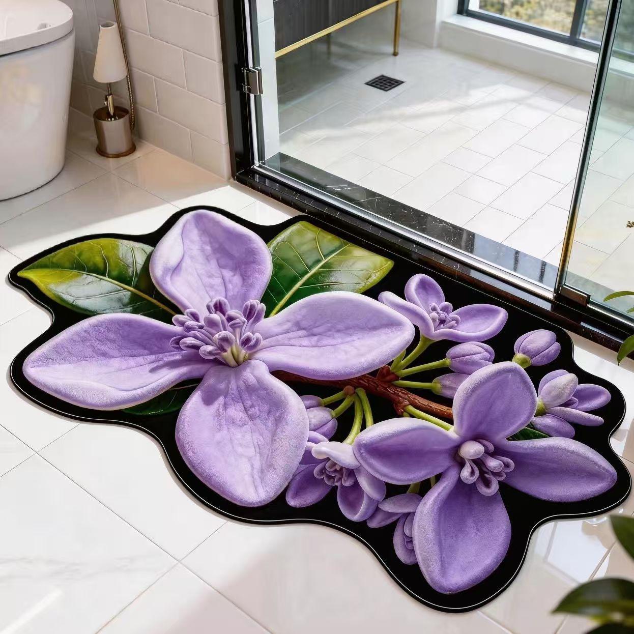 3D Floral Diatom Mud Easy-Clean Quick-Dry Non-Slip Bathroom Mat 40x60cm
