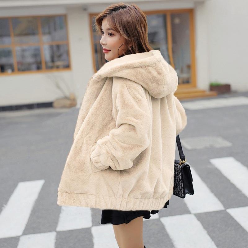 Autumn and Winter Imitation Fur Jacket Women's Hooded Casual Plush Loose Fashion Baseball Jersey Imitation Mink