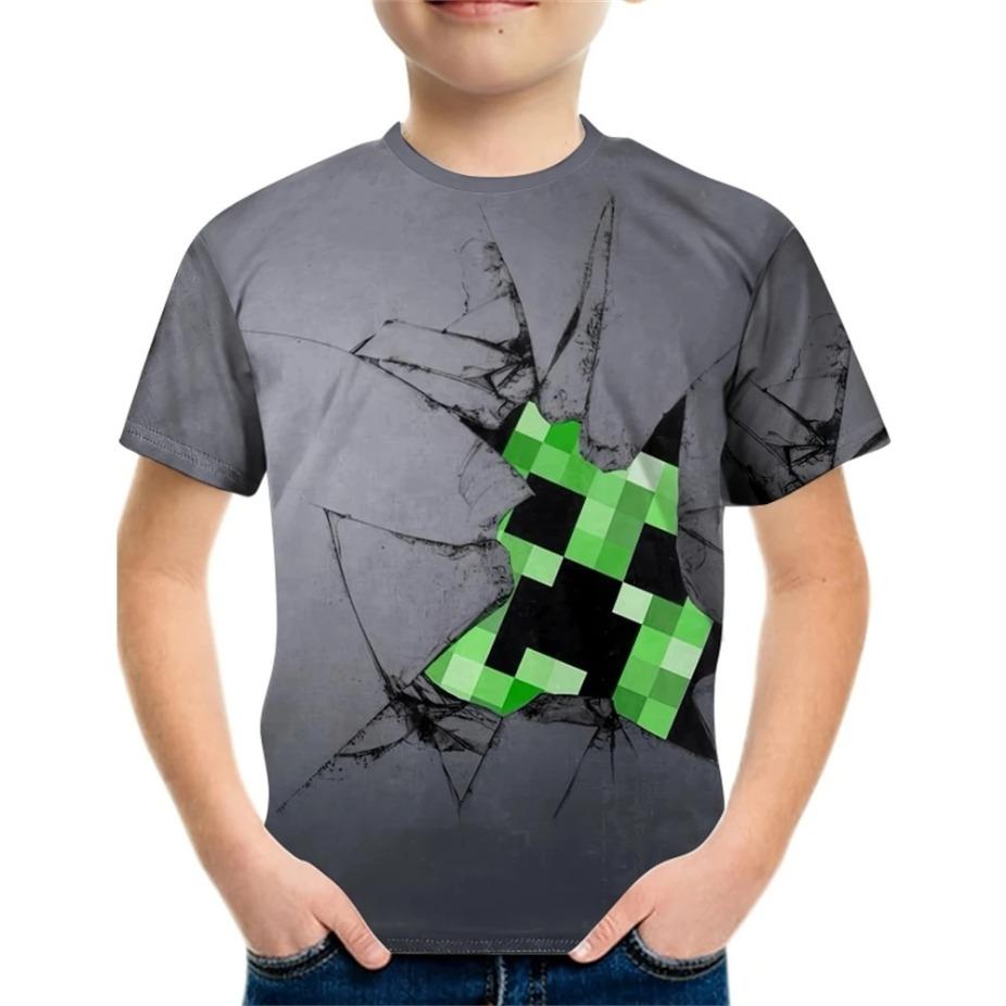 Sommar Rund Hals 3D Färgglad Rubiks Kub Tryckt Topp Trendig Casual Kortärmad Barn Pojk T-shirts
