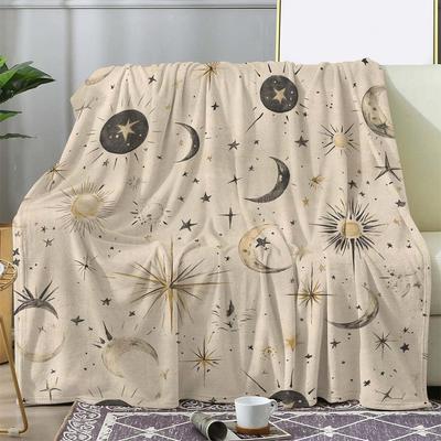 Vintage Star Moon Flannel Blanket Soft Warm Lightweight for Couch Bed Car Office Camping Travel Decor
