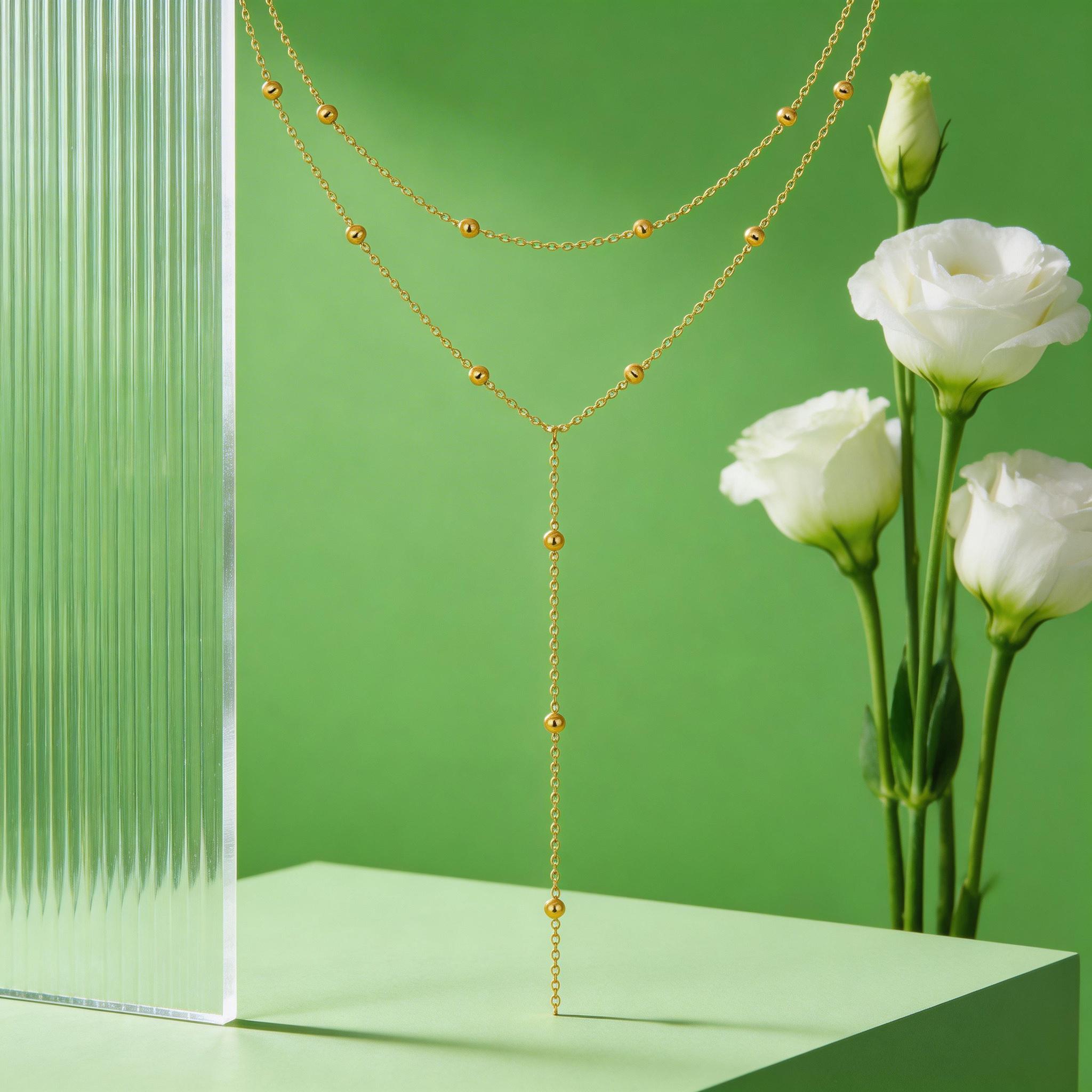 

Minimalist Long Tassel Y-Shaped Necklace for Women Stainless Steel Double-Layer Spacer Beads Chain Necklaces Elegant Jewelry