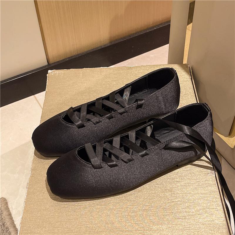 Elegant Square Toe Women Ballet Dance Shoes Fashion Lace Up Shoes Woman 2025 Trend Autumn New Designer Dress Chaussures Ladies