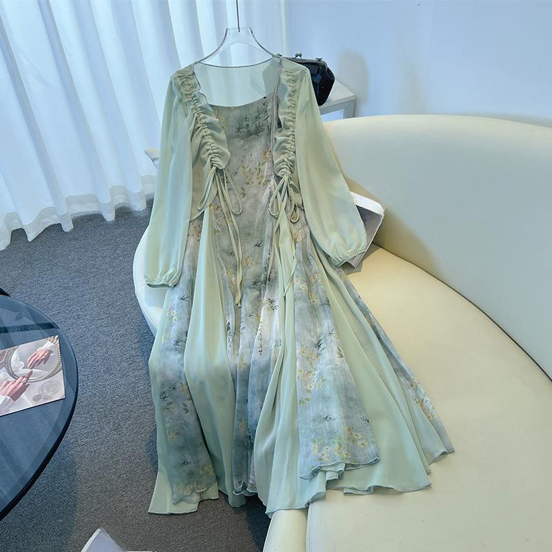 Plus-size Women's Dress with A Cool and Refreshing Chinese Style, A Halter Dress and Cardigan Set for Summer