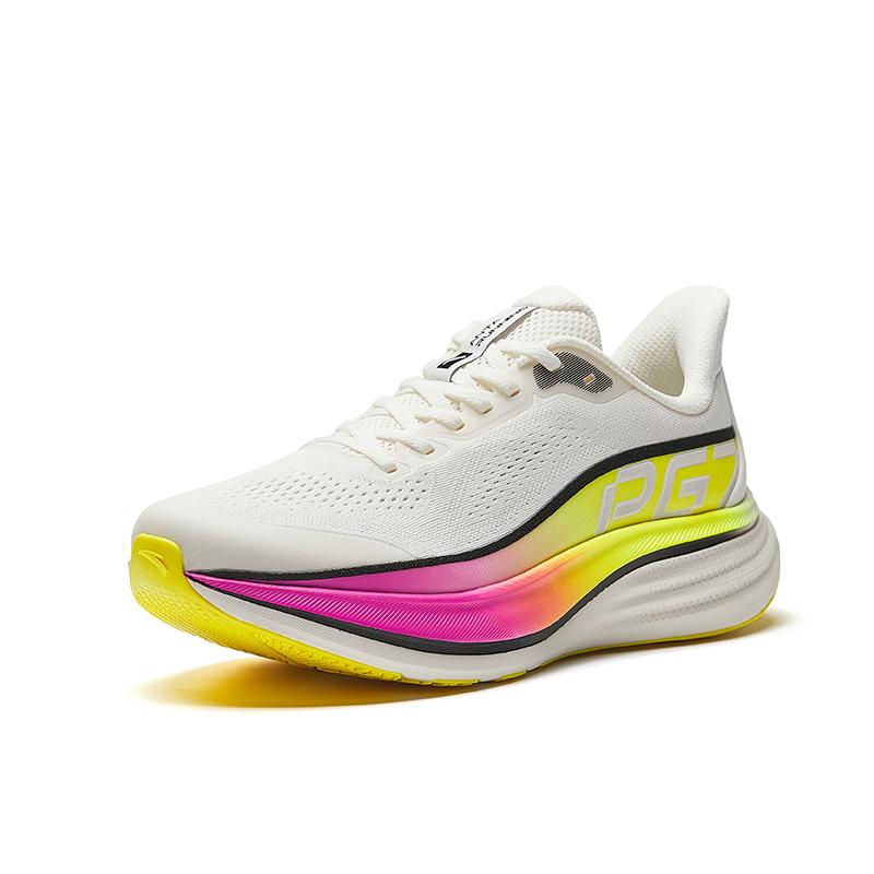 Anta Textile, Rubber Low Top Running Shoes Men's Ivory White/Basic Black/Fluorescent Highlighter Yellow 112625546-2