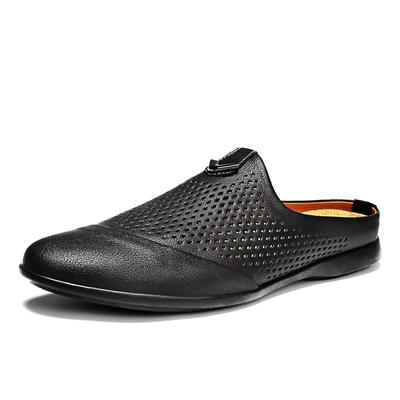 Shoes Men Leather Mens Mules Casual Shoes Man Loafers Half Slipper Fashion Sapato Masculino Mocassin Homme Chaussure Hollow Out