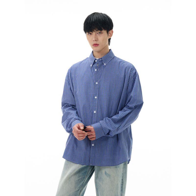 Kisko Retro Blue Gingham Laid-Back Long Sleeve Shirt