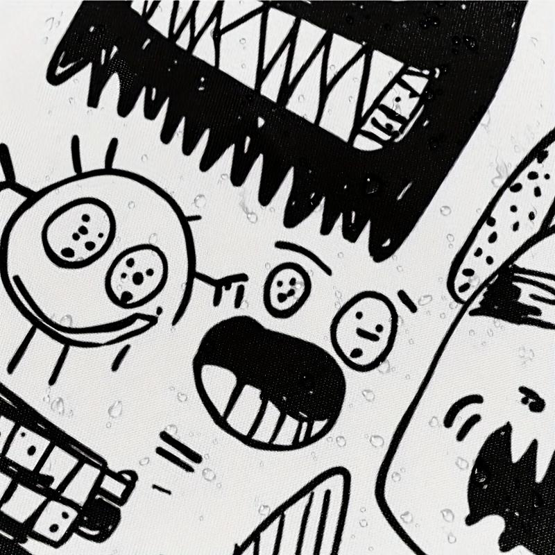Fun Cartoon Monsters Print Waterproof Shower Curtain For Bathroom, Black & White Design High-End Toilet Partition Curtain