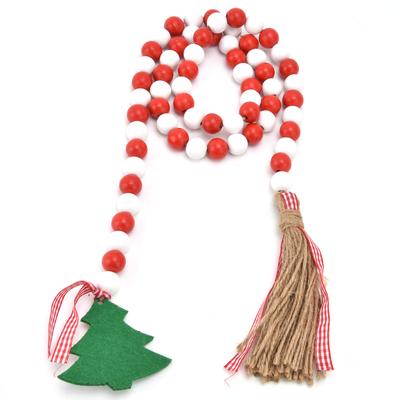Wood Bead Garland Christmas Tree Tassel Wooden Bead Ornaments for Home Festival Decoration(Red