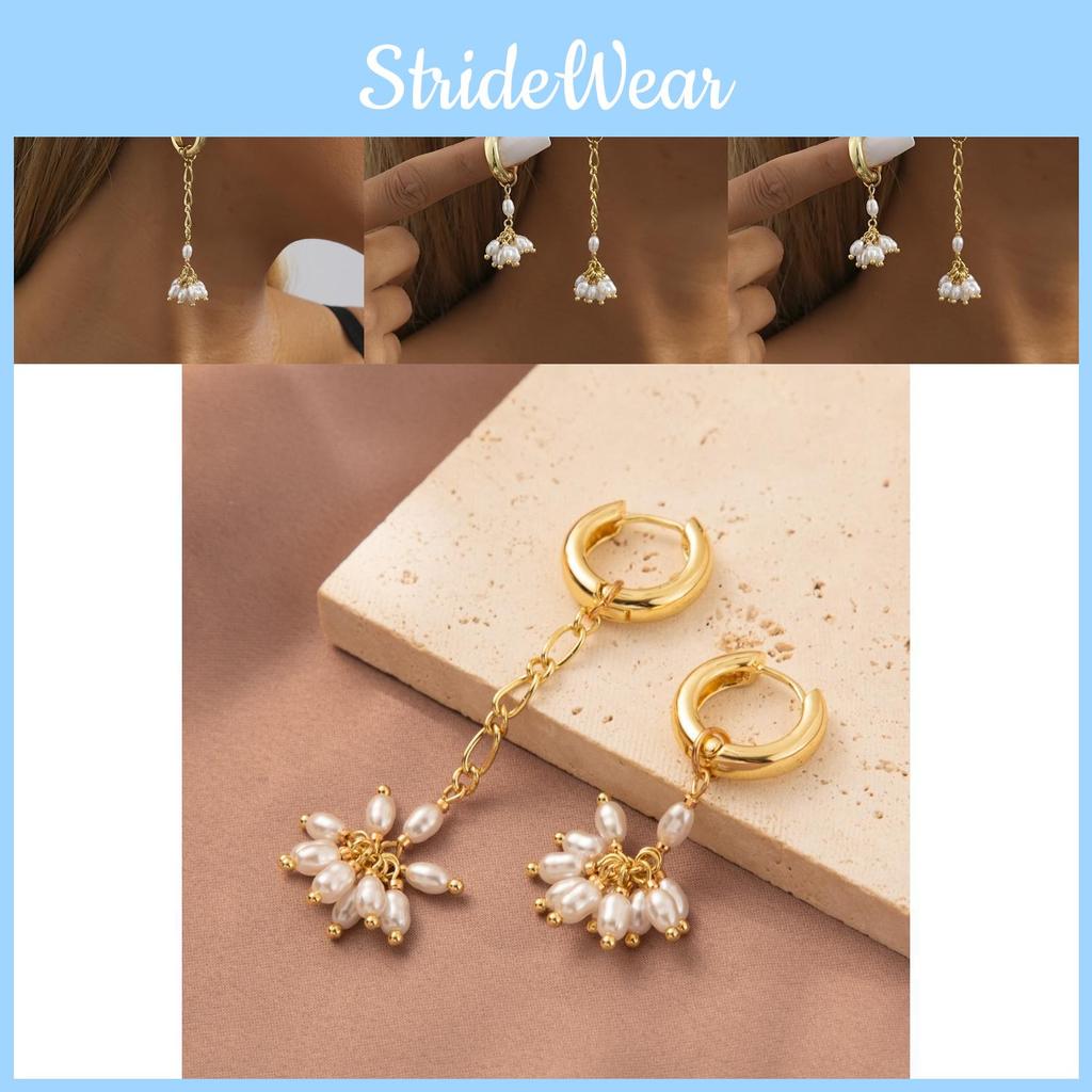Modern Pearl Asymmetrical Earrings For Women Gold Plated Geometric Design