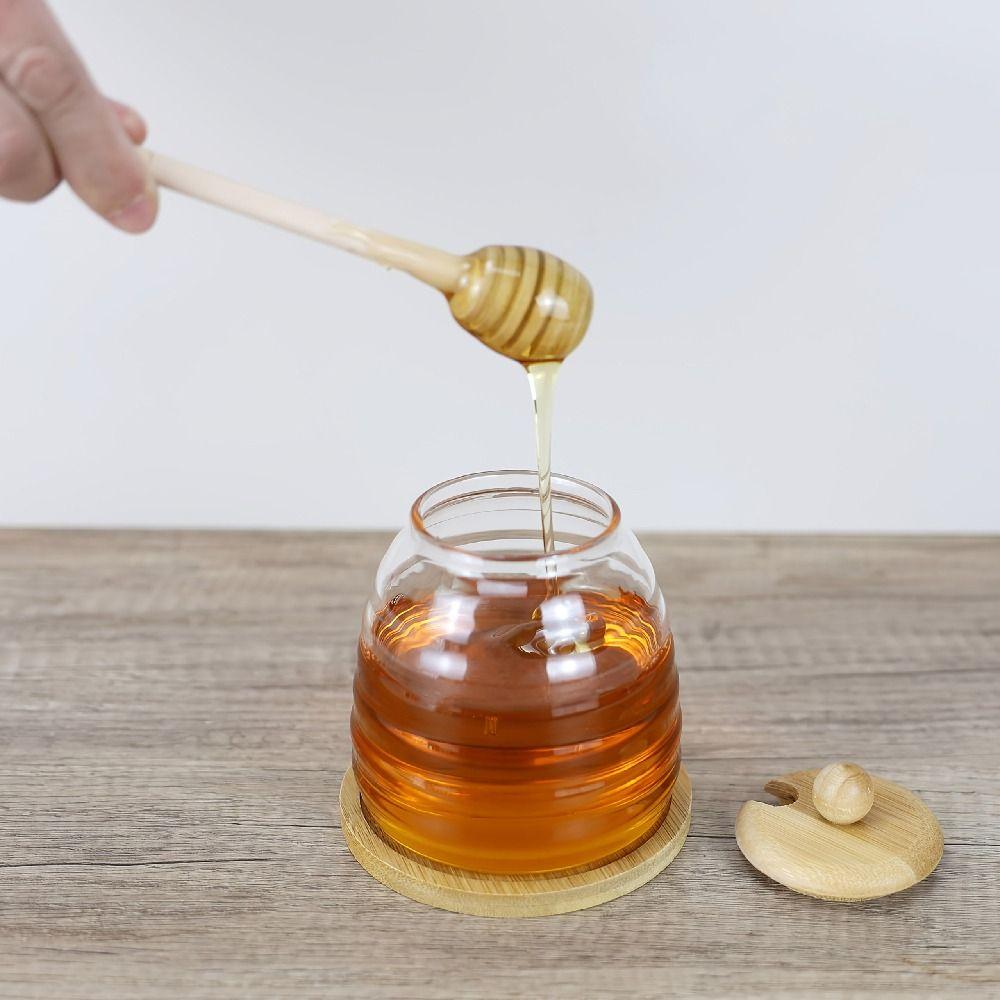 Transparent Glass Honeycomb Tank with Dipper and Lid Honey Pot Wedding Party