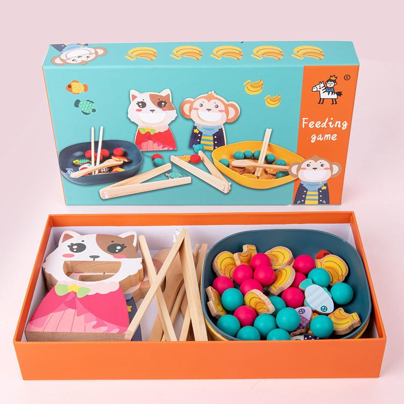 Preschool Feeding Game Toy With Wooden Material Cognitive Skills Interaction
