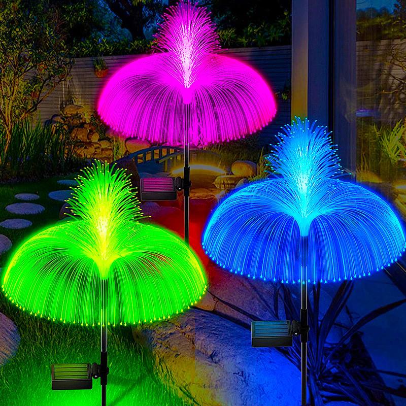 Outdoor LED Jellyfish Fiber Solar Lawn Lights Waterproof Garden Party Decor Flower Solar Lights for Patio Pathway Yard Balcony
