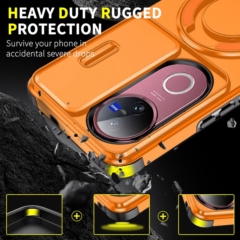 KEYSION 360° Rotating Ring Stand Phone Case for VIVO V50 5G Slide Camera Protection Magnetic Shockproof Back Cover for VIVO V50
