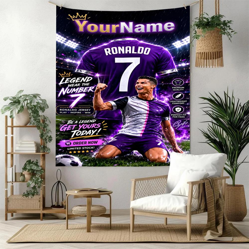 Cristiano Ronaldo Niestandardowa Dekoracja Ścienna z Twoim Imieniem Gobelin Sztuka na Pamięć o Zwierzętach Urodziny Wesela Tło Imprezowe Prezent Rodzinny