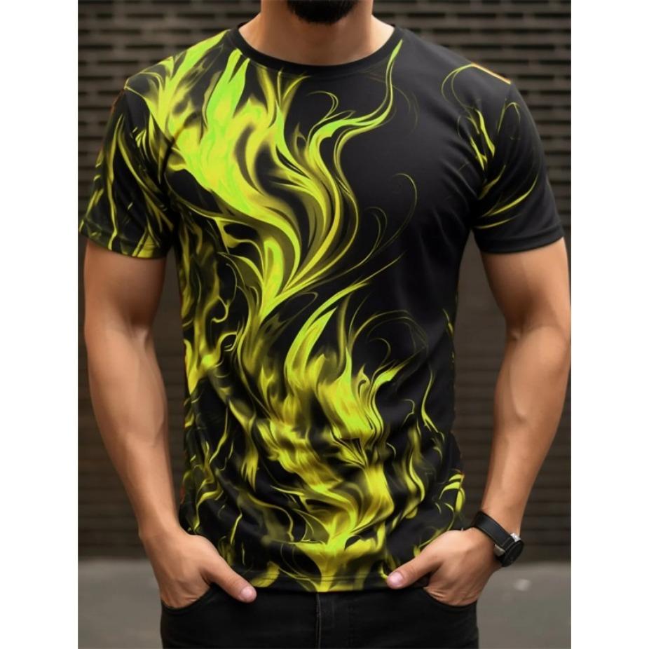Fashion Men's Trend T-Shirts Short Sleeve Flame Series 3d Printed Street T Shirt 6XL Plus Size O-Neck Casual Tops