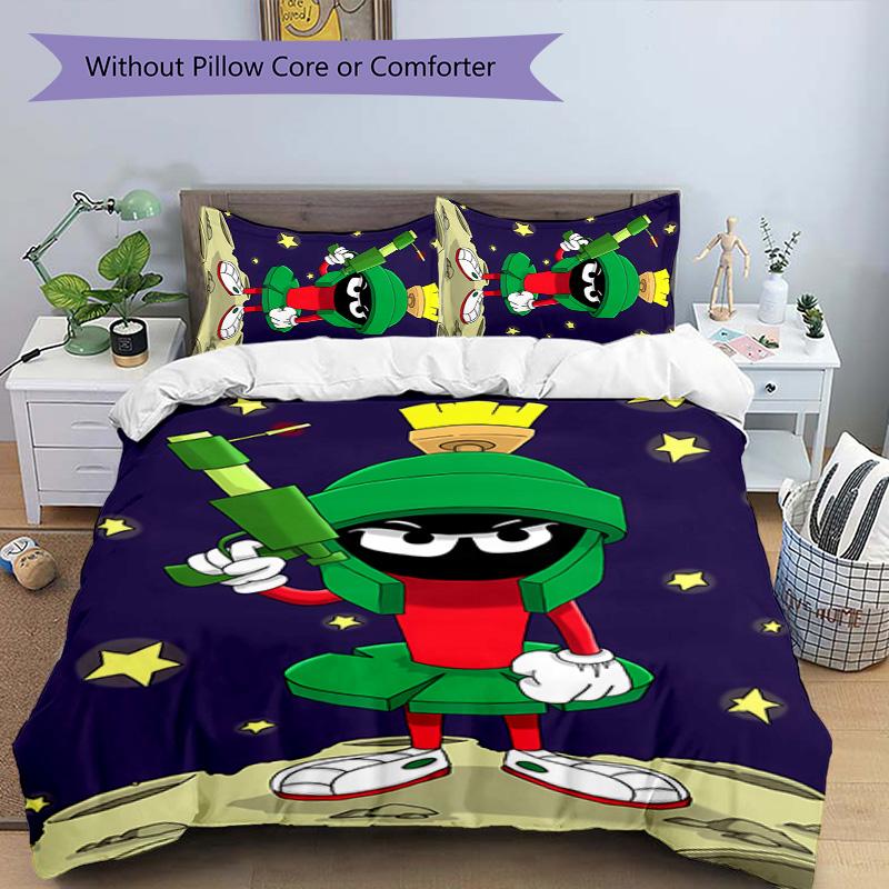 3pcs Marvin the Martian pattern bedding set duvet cover set includes duvet cover &pillowcases, perfect all season bedroom decoration & gift