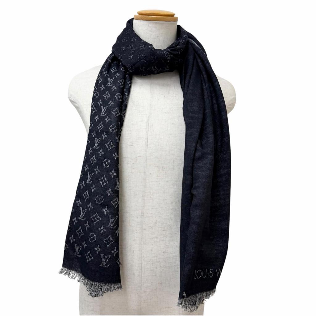 Great LOUIS VUITTON Scarf Etol Monogram Large format stall shawl black Used