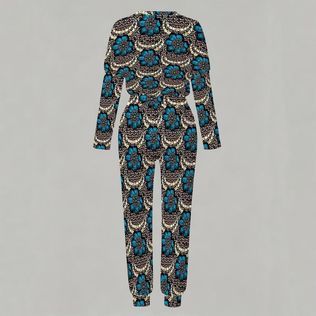 Female Round Neck Long Sleeve Top And Elastic Waist Straight Leg Trousers Two Piece Leisure Outfit