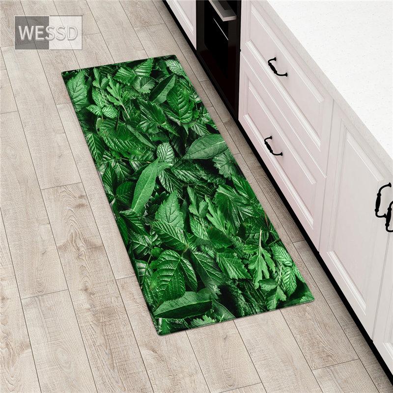 

Кухонные коврики с зелеными листьями и 3D принтом для пола, мягкий коврик для спальни, прикроватный коврик для ванной комнаты, нескользящий длинный коврик для унитаза 50x160cm
