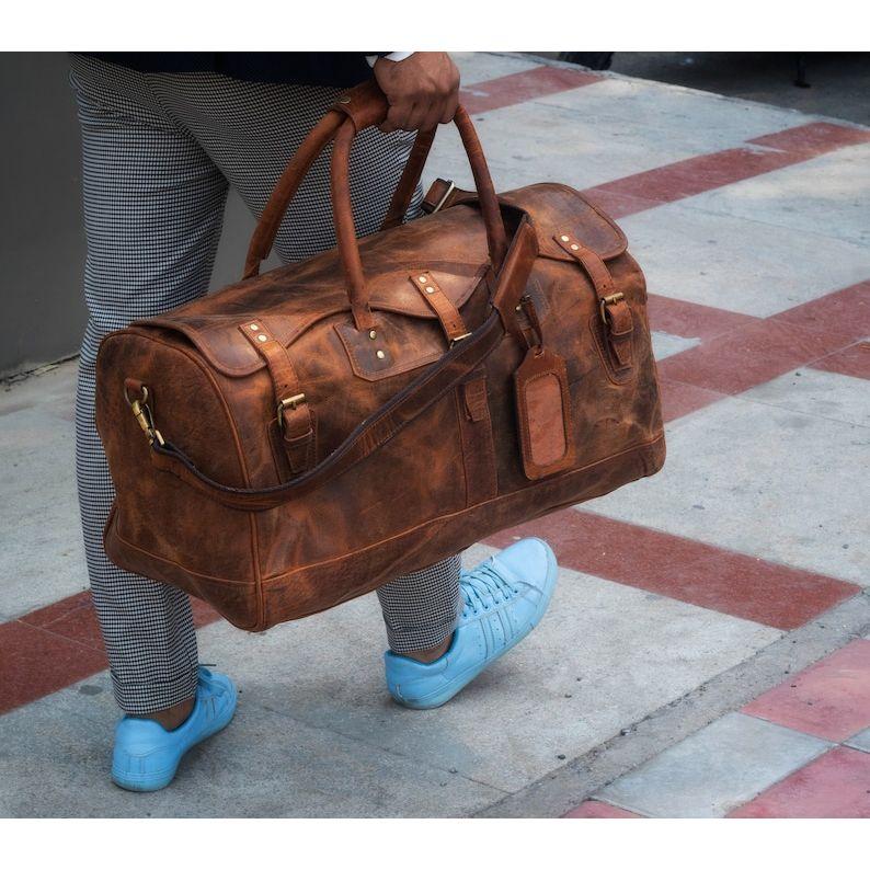 Full Grain Leather Weekender Bag: Handmade Distressed Duffle