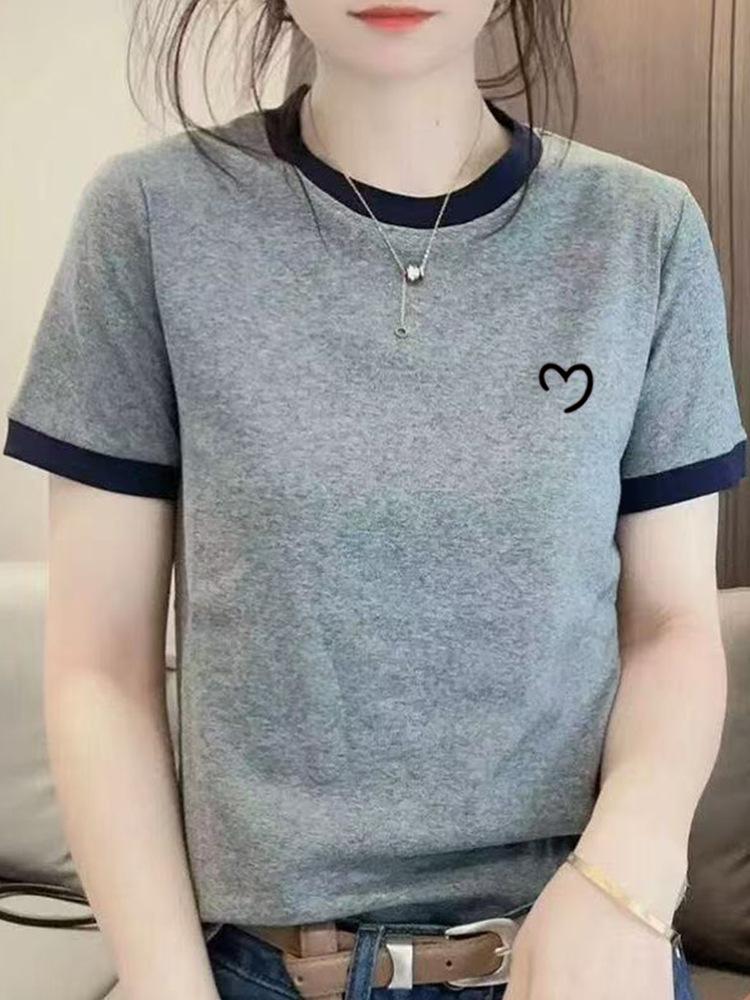 Summer new niche simple love design sweet wind versatile short-sleeved T-shirt women's casual wear color matching top