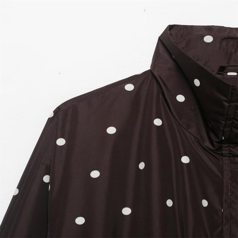Women Loose Fit Black Polka Dot Zipper Long Sleeve Jacket Casual Autumn
