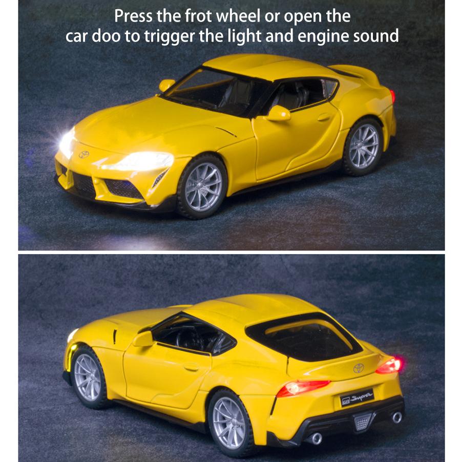 1/32 Scale Toyota GR SUPRA Sports Diecast Car Model Toy, Pull Back Toy Vehicle with Sound and Light for Kids Toddler Boys Girls Gift Collection