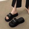 Internet Celebrity Muffin Platform Slippers Outer Wear Women's Shoes 2025 Summer New Heightening Black Sandals