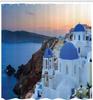 Shower Curtain Santorini Greece Blue Dome White Houses Ocean Sunset Landscape Bath Decor Waterproof Fabric Mediterranean Style