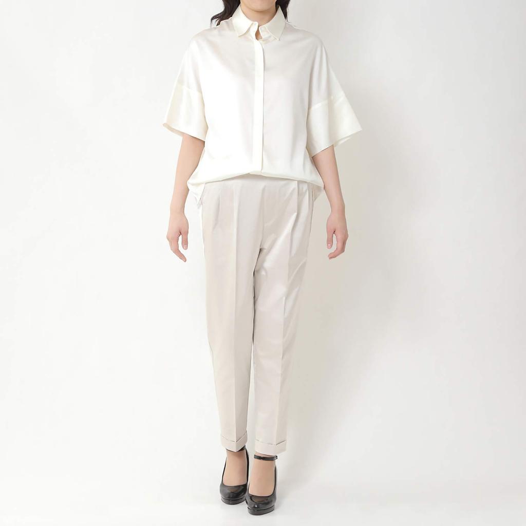Casual Dull Satin Occasion Champagne Beige SM [Woman Plus] Pants, Shirt-in Pants, Women's,