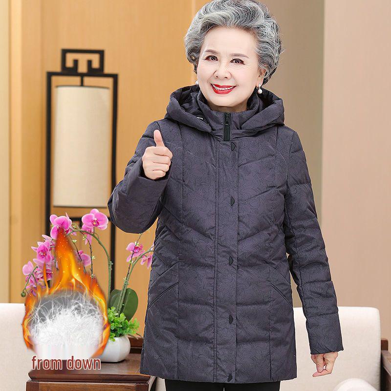 

Grandma-Style Short Winter Down Jacket - Thick White Duck Down Coat for Elderly Women L (70-90 lbs)