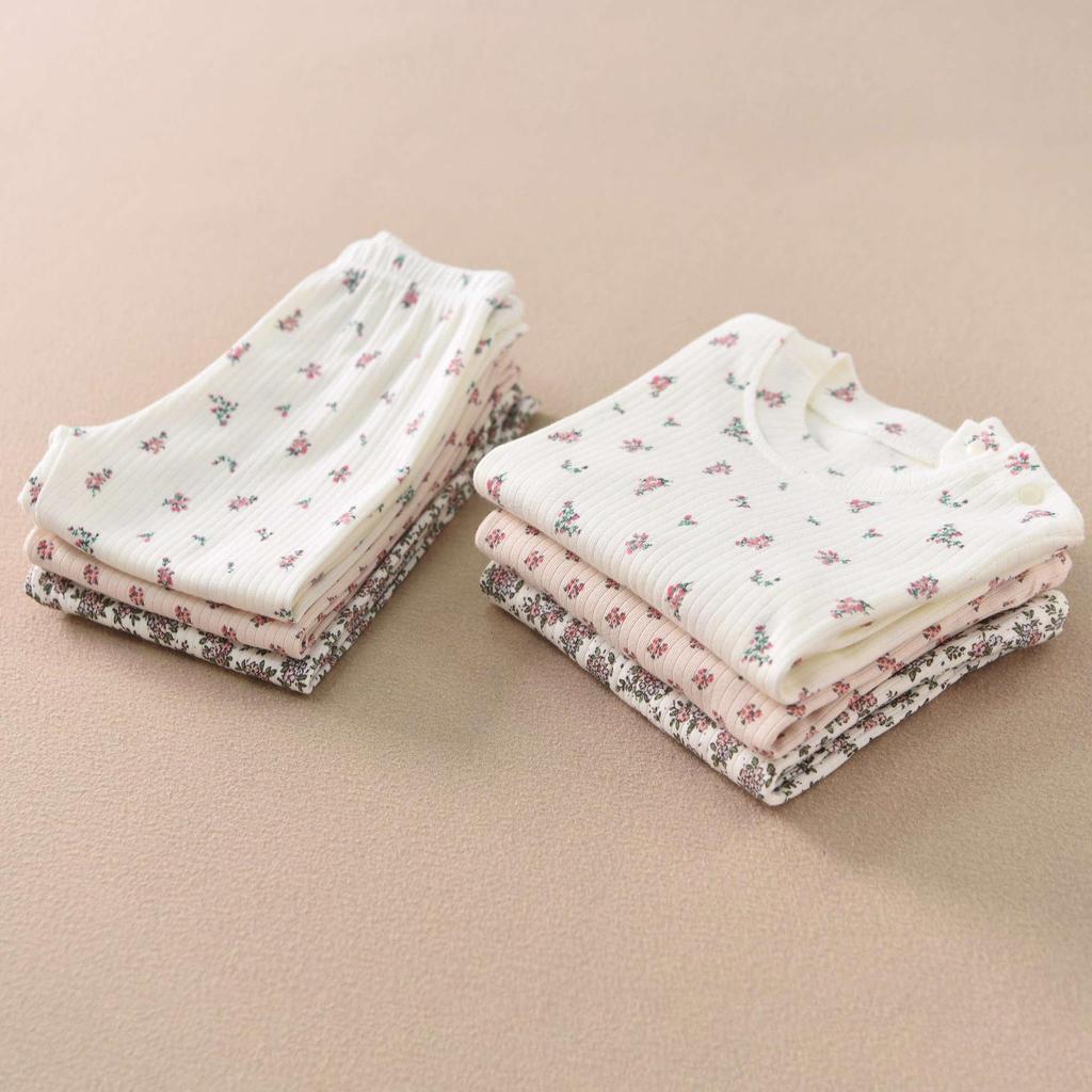 Children's Cotton Thermal Pajama Set - Long-Sleeved, Elastic, Cute, Fashionable, Versatile Autumn Wear