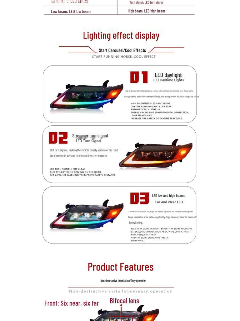 Camry Headlight Assembly with RGB Daytime Running Lights & Flowing Turn Signals (09-11 US Model)