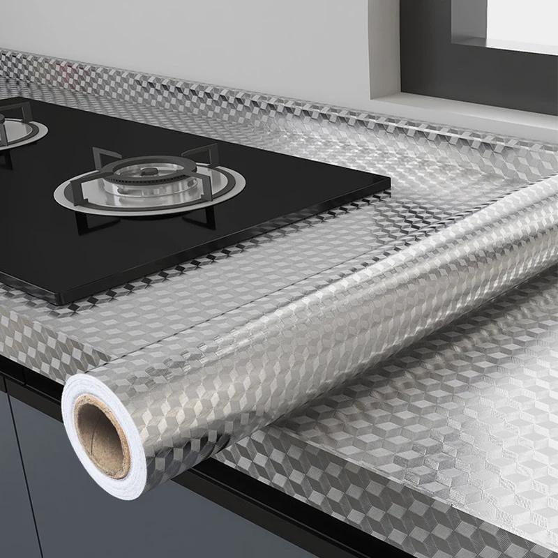 Kitchen Oil-proof Self Adhesive Stickers Anti-fouling High-temperature Aluminum Foil Gas Stove Cabinet Contact Wallpaper