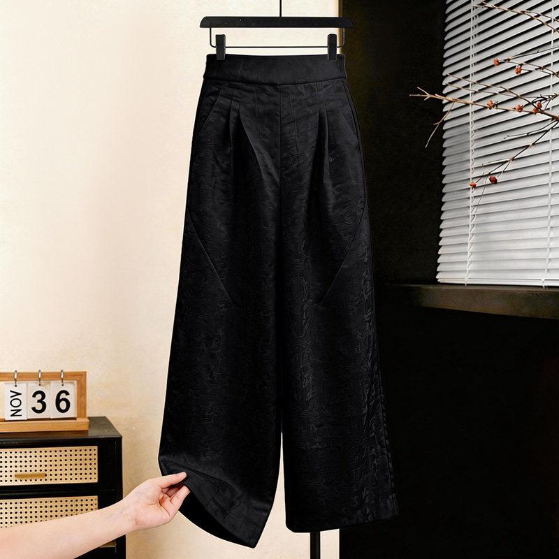 

Spring/Summer 2026 Stylish High-Waisted Chinese Wide-Leg Pants with Hidden Pattern 2XL (125-140 jin) чёрный