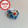 Bohemian style 925 sterling silver flower ring for women, vintage ethnic handmade fashion jewelry