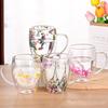 350ml Doppelwandige Glasbecher Tasse mit Trockenblumenfüllung mit Henkeln Küchenzubehör WLL2148