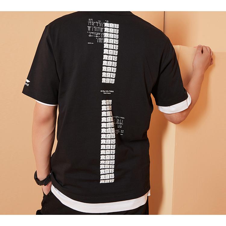 Li Ning T Shirts Men's Black Crew Neck Moderate Straight Fit AHSQ113-1