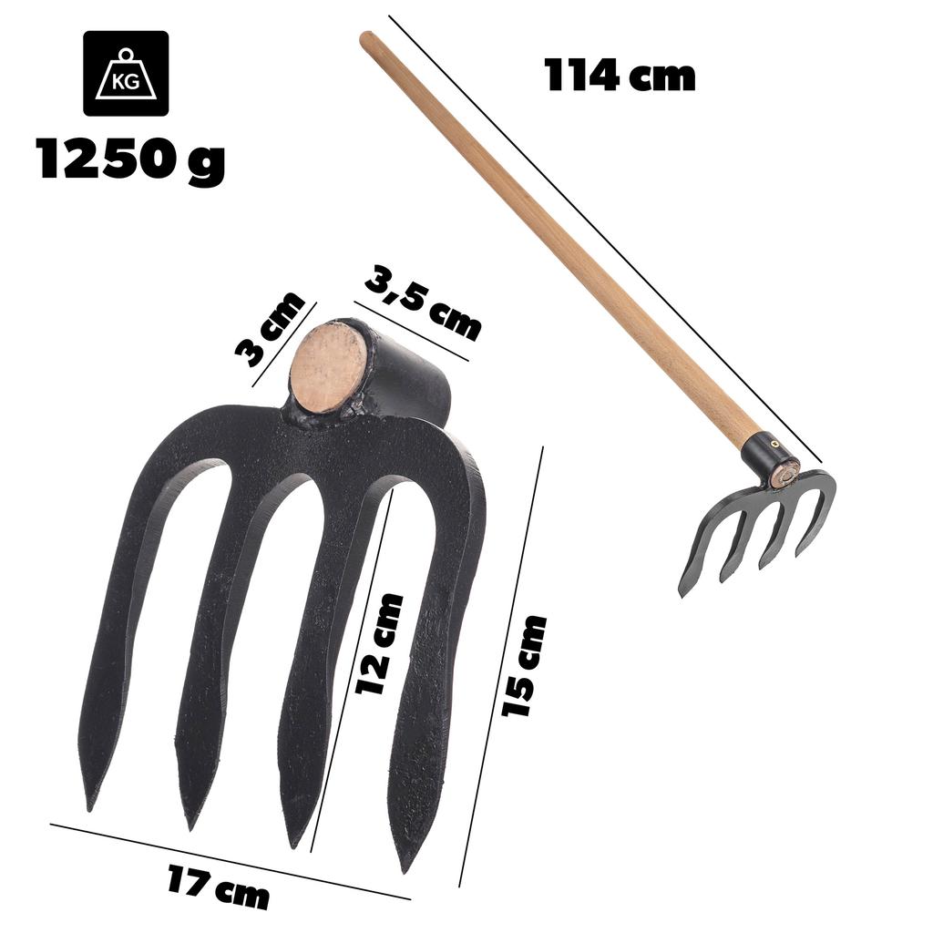 KADAX Hacke Geschmiedeter Stahl Vierzahn 15x17cm Mit Stiel