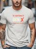 Unisex Navy Crew Neck Tee Caution Gen X Feelings Will Get Hurt Distressed Retro Red White Text Warning Slogan Graphic Soft Short
